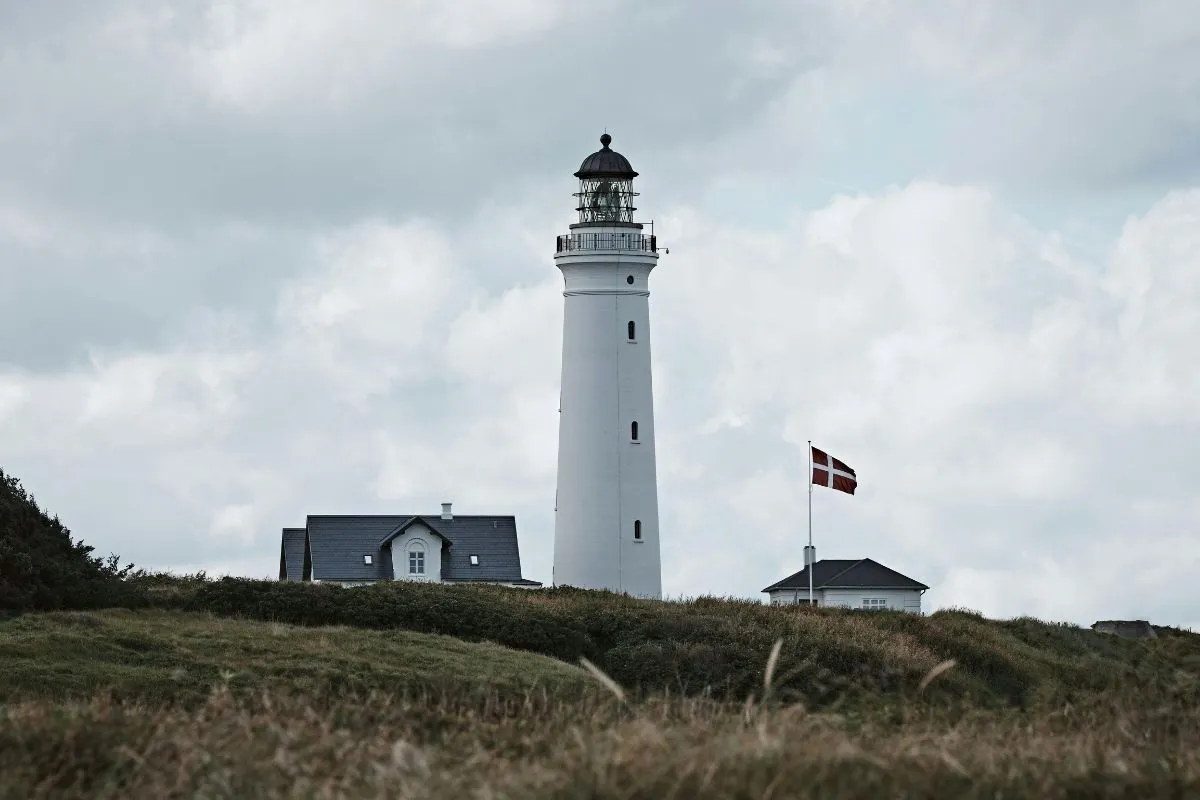 The Hirtshals lighthouse above the dunes on the North Sea coast